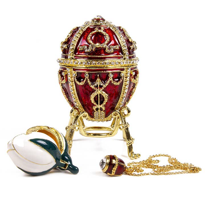 STP - Wholesale Jewelry Box/Organizer - Arrow Egg / Jewelry Box w/ Flower and Pendant in Bordeaux