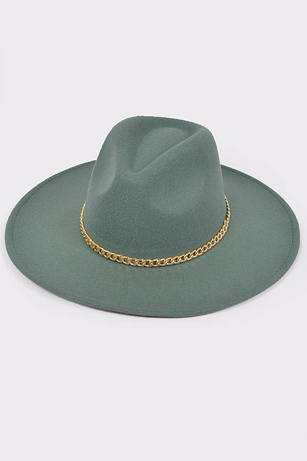 anbfashion - Wholesale Fedora - Women's - Faux Wool Wide Brim Fedora Hat W/Metal Chain12