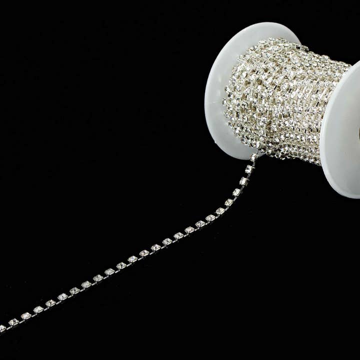 Silver Rhinestone Diamond Chain Roll 4mm -Silver for wholesale on Faire