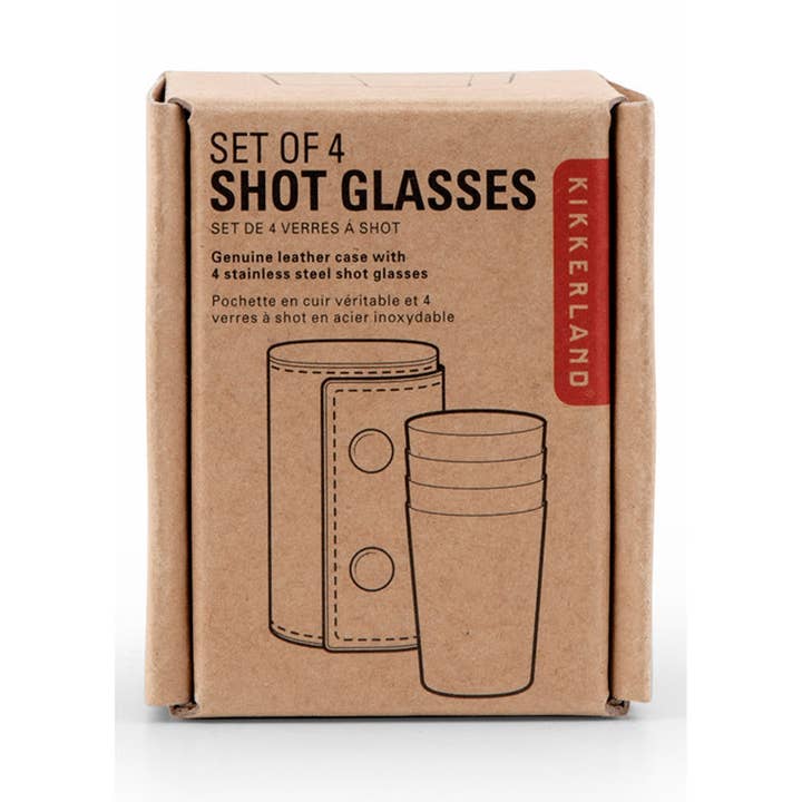 Shot Glasses With Leather Case for wholesale by Kikkerland Design Inc