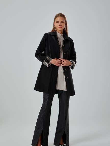 Mizalle Women's Black Trench Coat for wholesale by Mizalle
