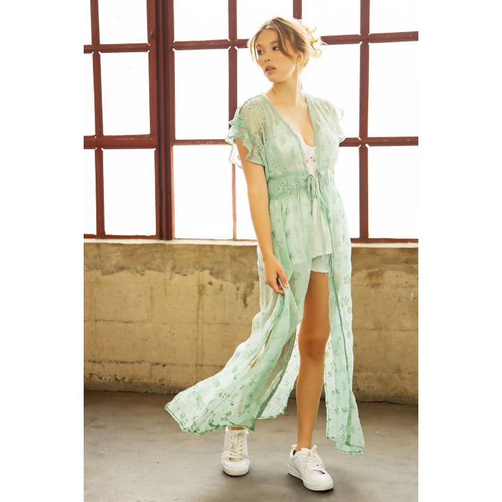 CHIFFON EMBROIDERY LACE KIMONO DUSTER CARDIGAN for wholesale by Sweet Generis