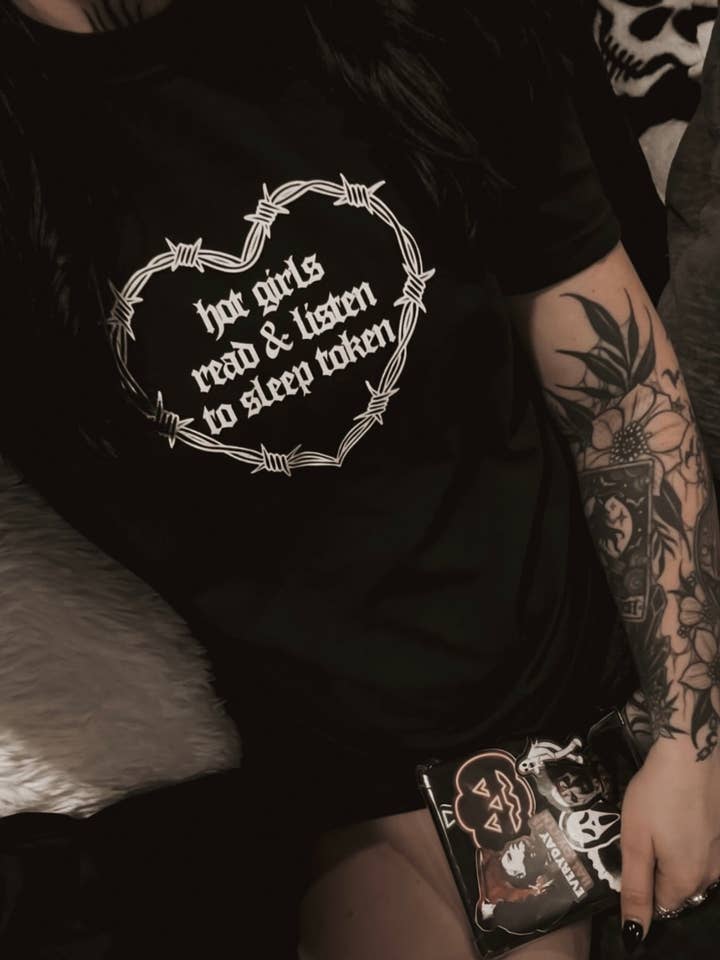 Hot Girls Read & Listen To Sleep Token Bookish Tee (WHITE) for wholesale by Shadowbound Spines LLC