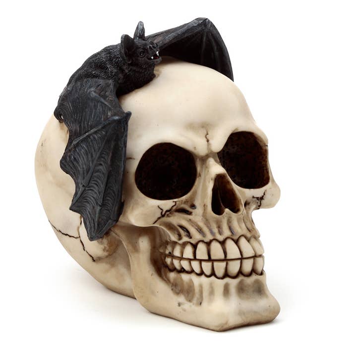 Gruesome Skull Head with Bat Decoration for wholesale by Puckator EU