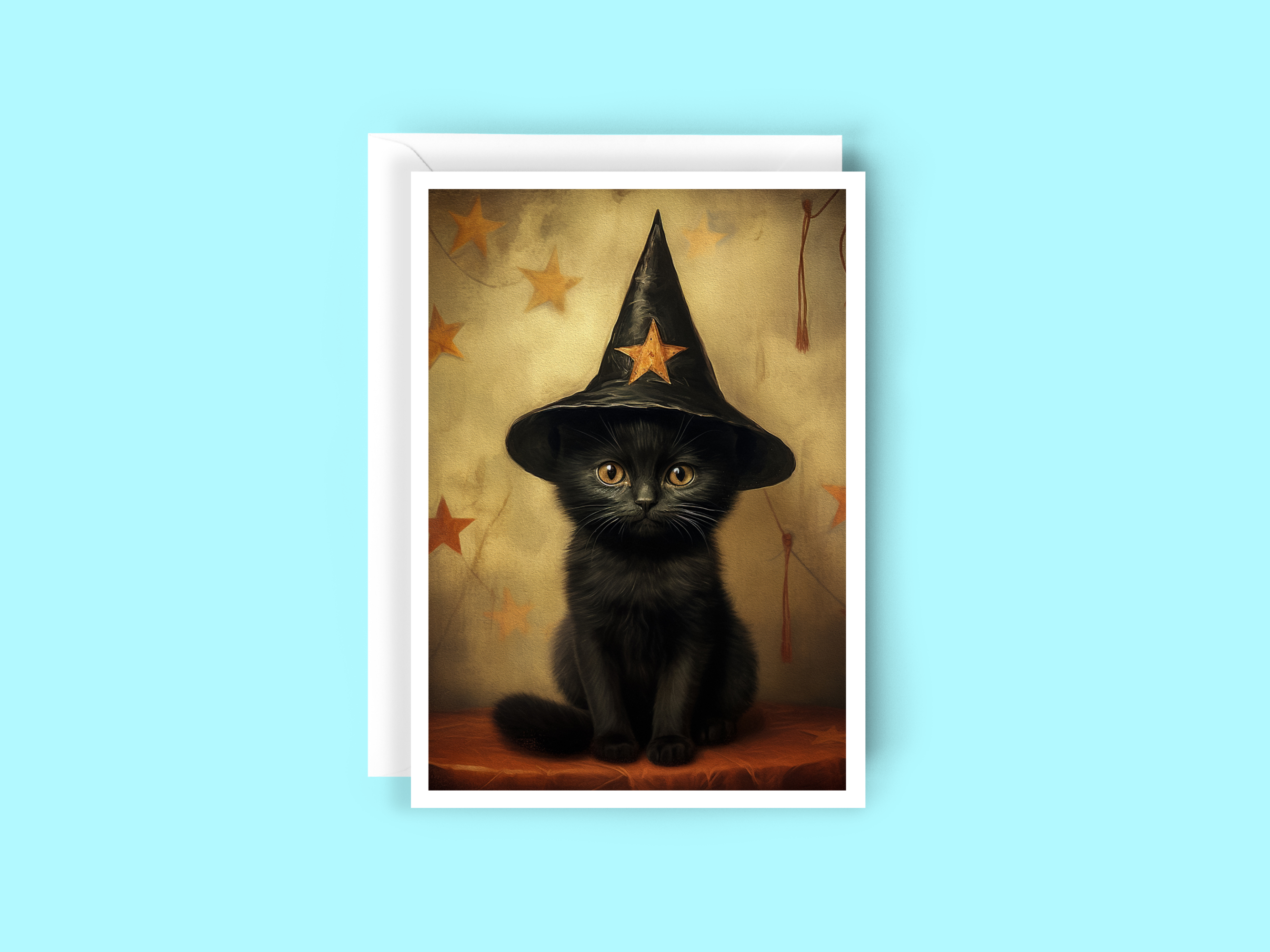 Salty Alyce - Wholesale Halloween Card -  Halloween Witch Cat with Stars Blank Card 28AS3