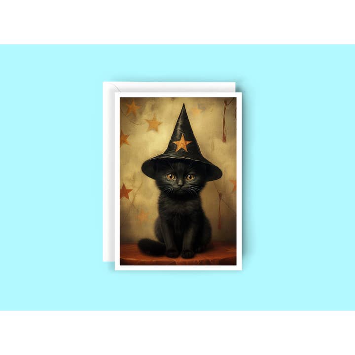 Salty Alyce - Wholesale Halloween Card - Halloween Witch Cat with Stars Blank Card 28AS3