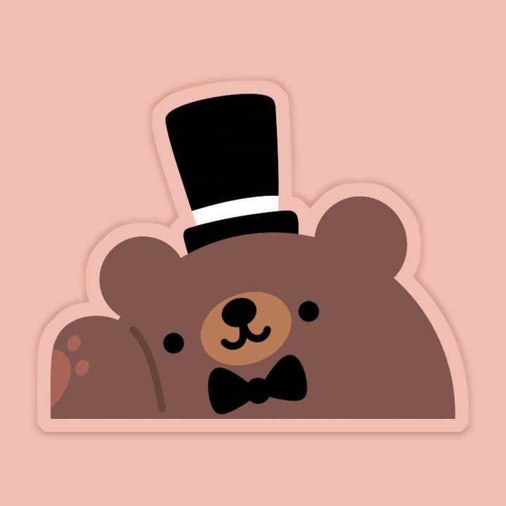 Laura Illustrates - Wholesale Sticker - Groom Bear Facing Left Vinyl Sticker | Wedding Sticker