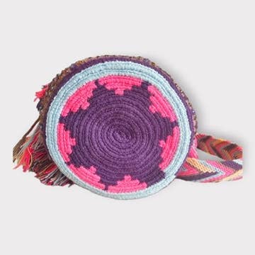 Cattleya Wayúu Mochilas Colombianas – Mala com cordão – Mulher por atacado – Mini mochila de cristal Wayúu3