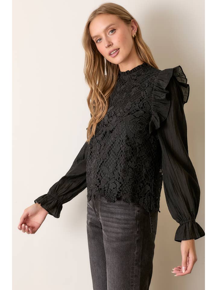 Polagram by Wellmade USA – wholesale Blouse – Women’s – TEXTURED LONG SLEEVE TOP W SHOULDER RUFFLE2