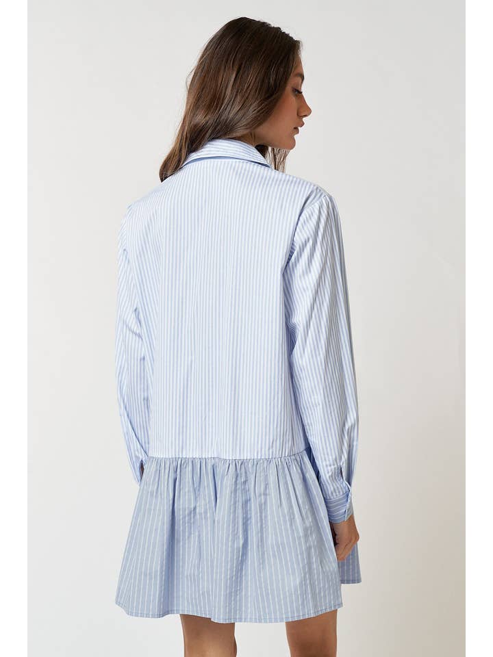 ILD3342Â STRIPE BUTTON UP COLLARED MINI SHIRT DRESS for wholesale on Faire