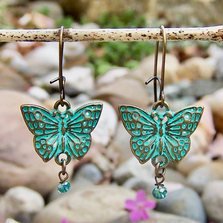 Brass Butterfly Drop Earrings for wholesale by Jo Bird Jewelry