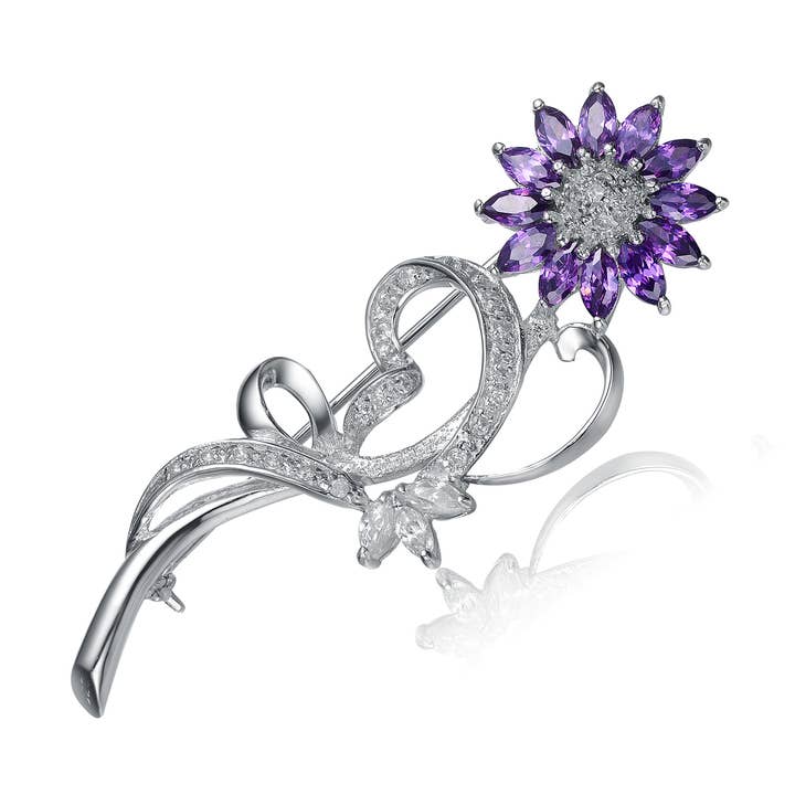 C.Z. Sterling zilveren amethist bloemvorm pin (209) voor wholesale door Genevive