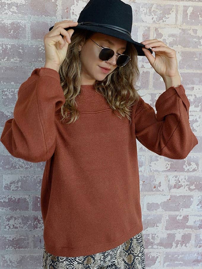 Rust Brown Solid Drop Shoulder Sweater for wholesale on Faire0