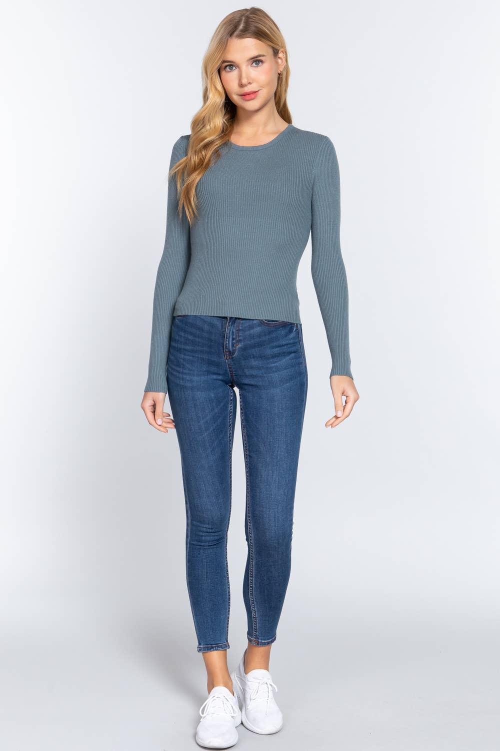 Active Basic | Active USA - Wholesale Knit Sweater - Women's - Long Sleeve Crew Neck Viscose Rib Sweater32