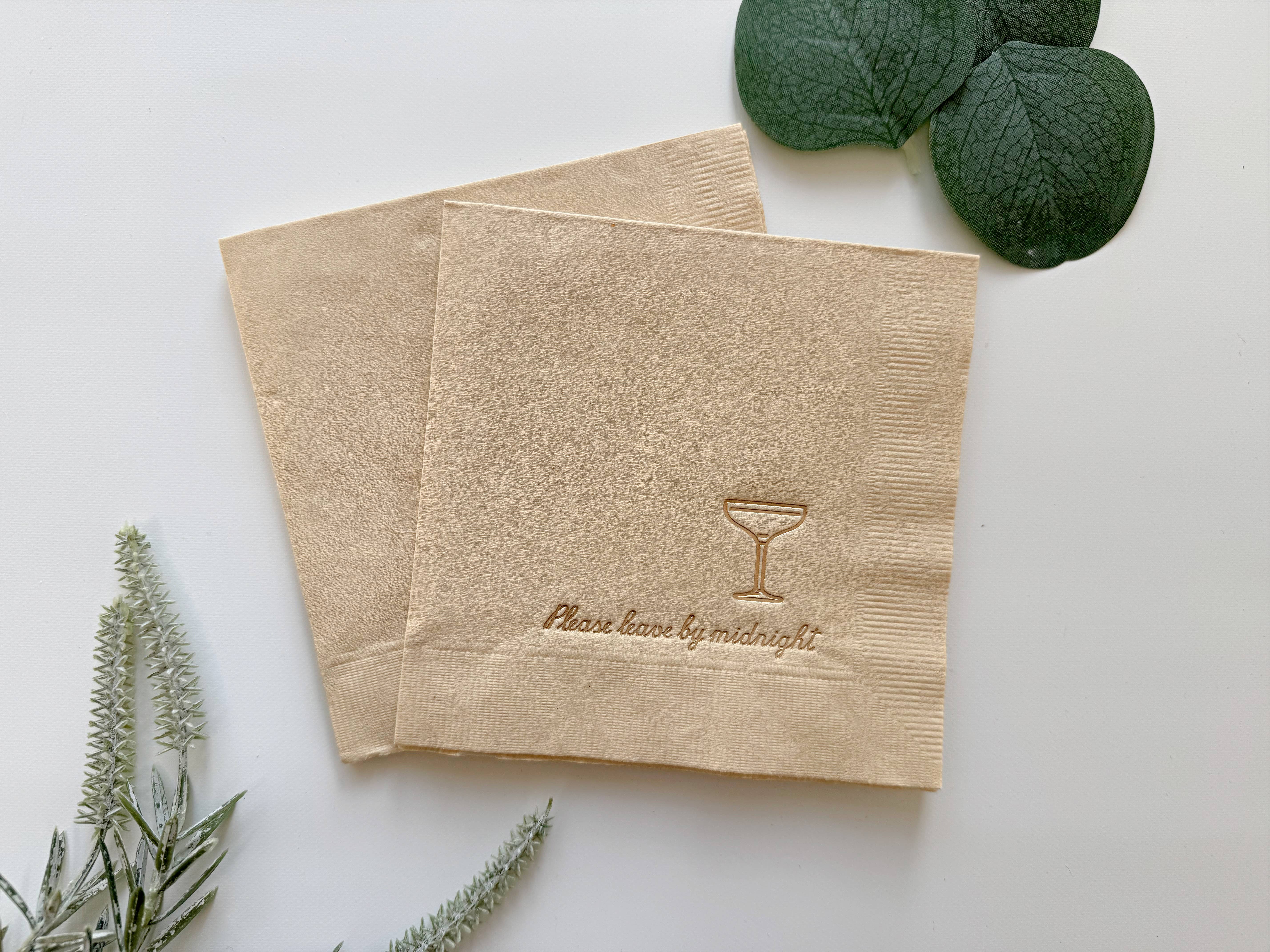 EnFete, LLC - Wholesale Disposable Napkin - Please Leave by Midnight Cocktail Napkins - Tan0