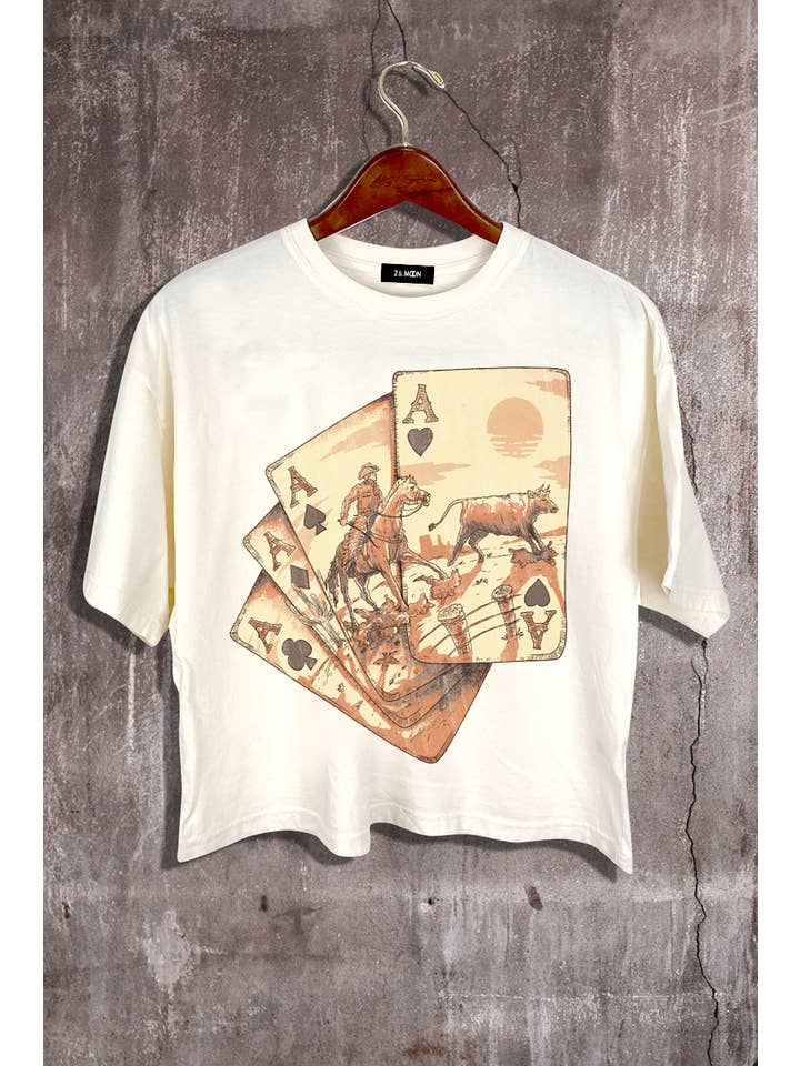 2&moon - Wholesale Screen Printed T-Shirt - Women's - Cowboy Ace playing cards Graphic Crop Tee.