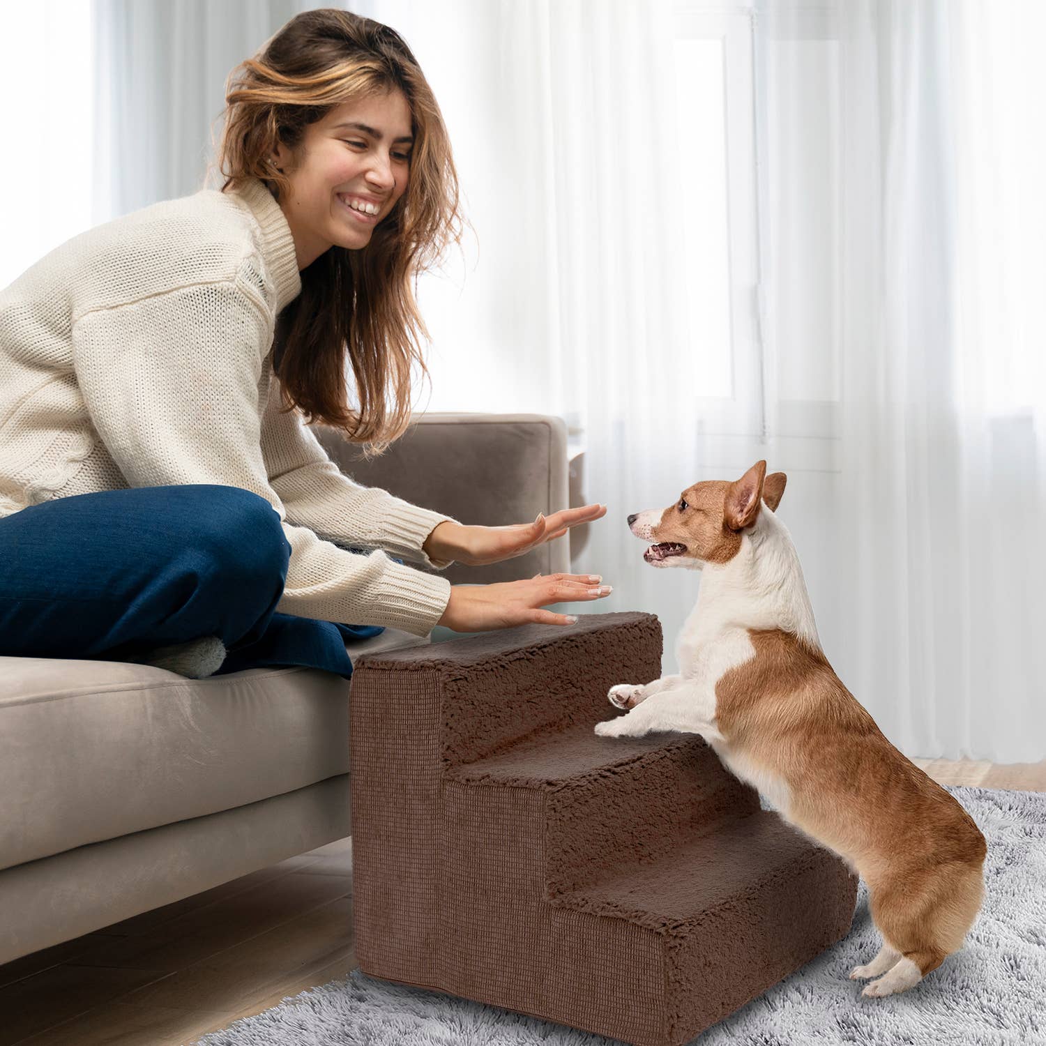 Precious Tails - Wholesale Pet Steps & Ramps - Cat/Dog - Precious Tails High Density Foam Sherpa 3 Steps Pet Stair3