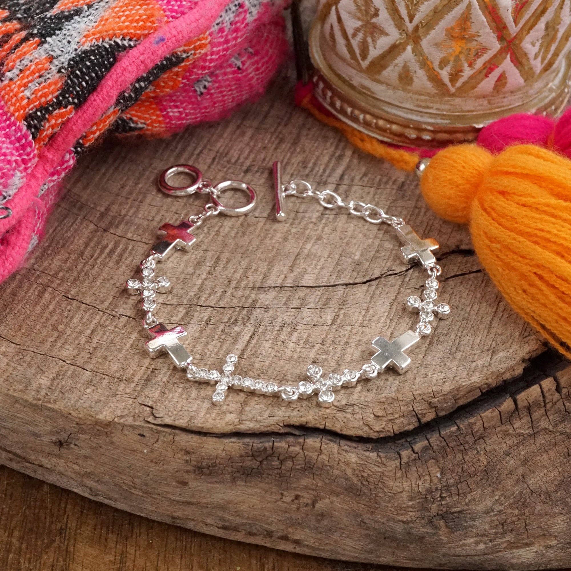 PennyLine inc - Wholesale Charm/Dangle Bracelet - Gracefully Linked – Sideways Cross Charm Bracelet in Gold or Silver5