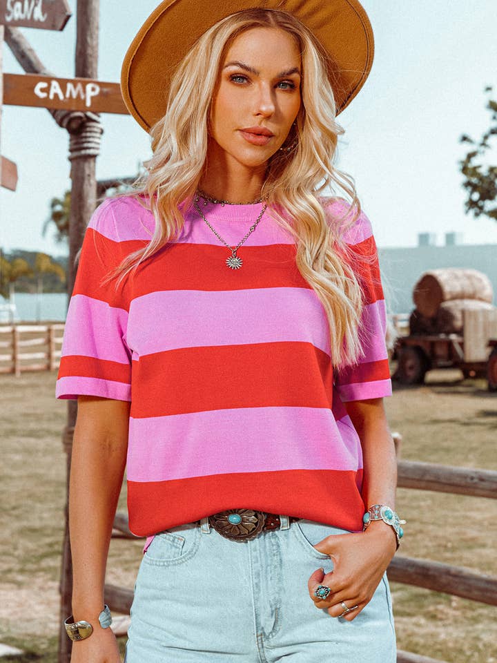 Fashion-W Colorblock Striped Knitted T shirt for wholesale by fashionworks