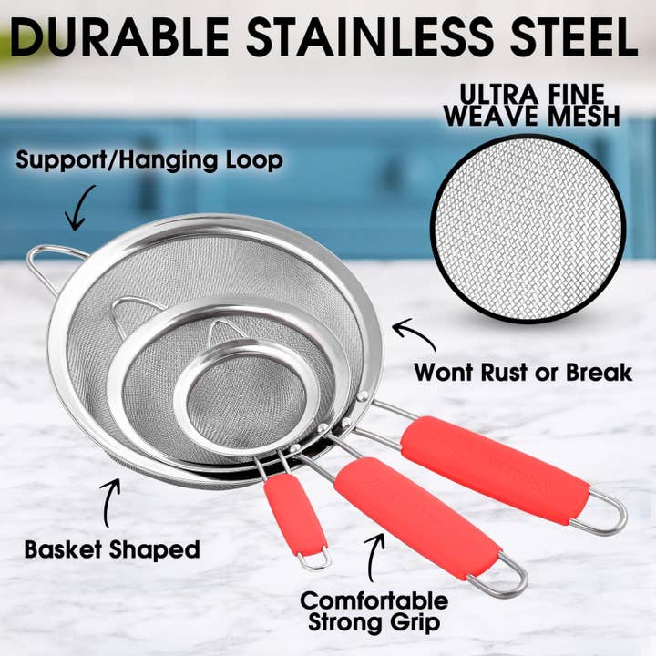 Zulay Kitchen - Wholesale Sifter - Premium Stainless Steel Fine Mesh Strainer Set of 34