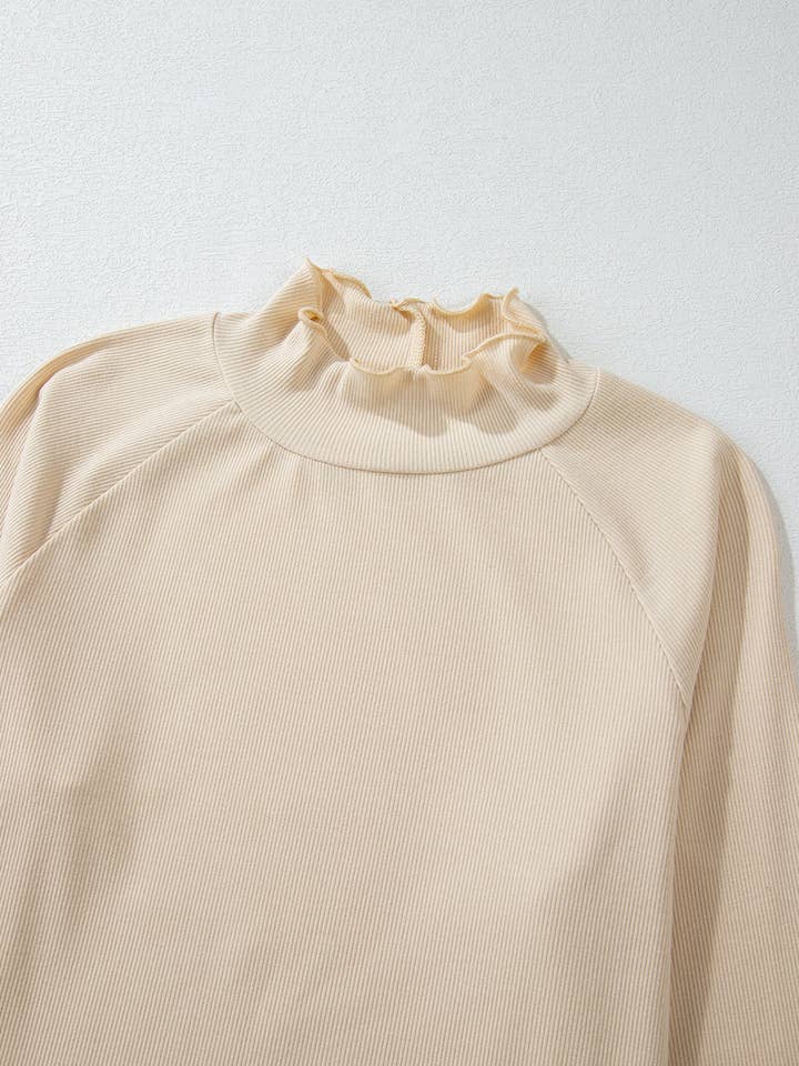 Lovesoft – wholesale Knit top – Women's – Black Ribbed Knit Lettuce Trim High Neck Long Sleeve Top37