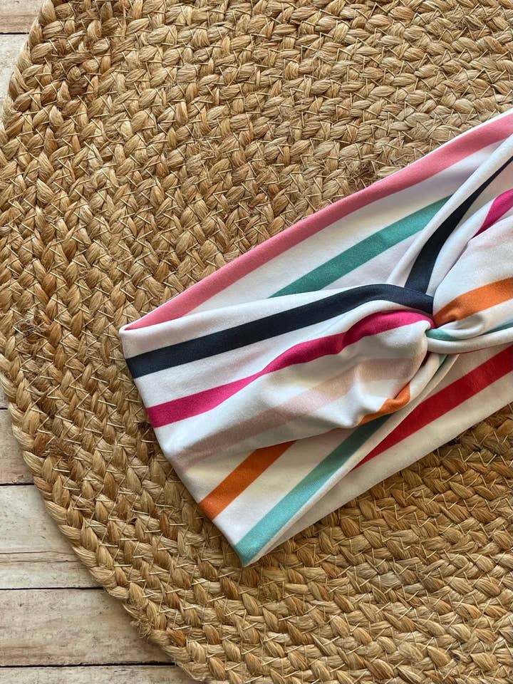 Bright Stripe Knit Twist Headband for wholesale by Designs by Rachel Joy