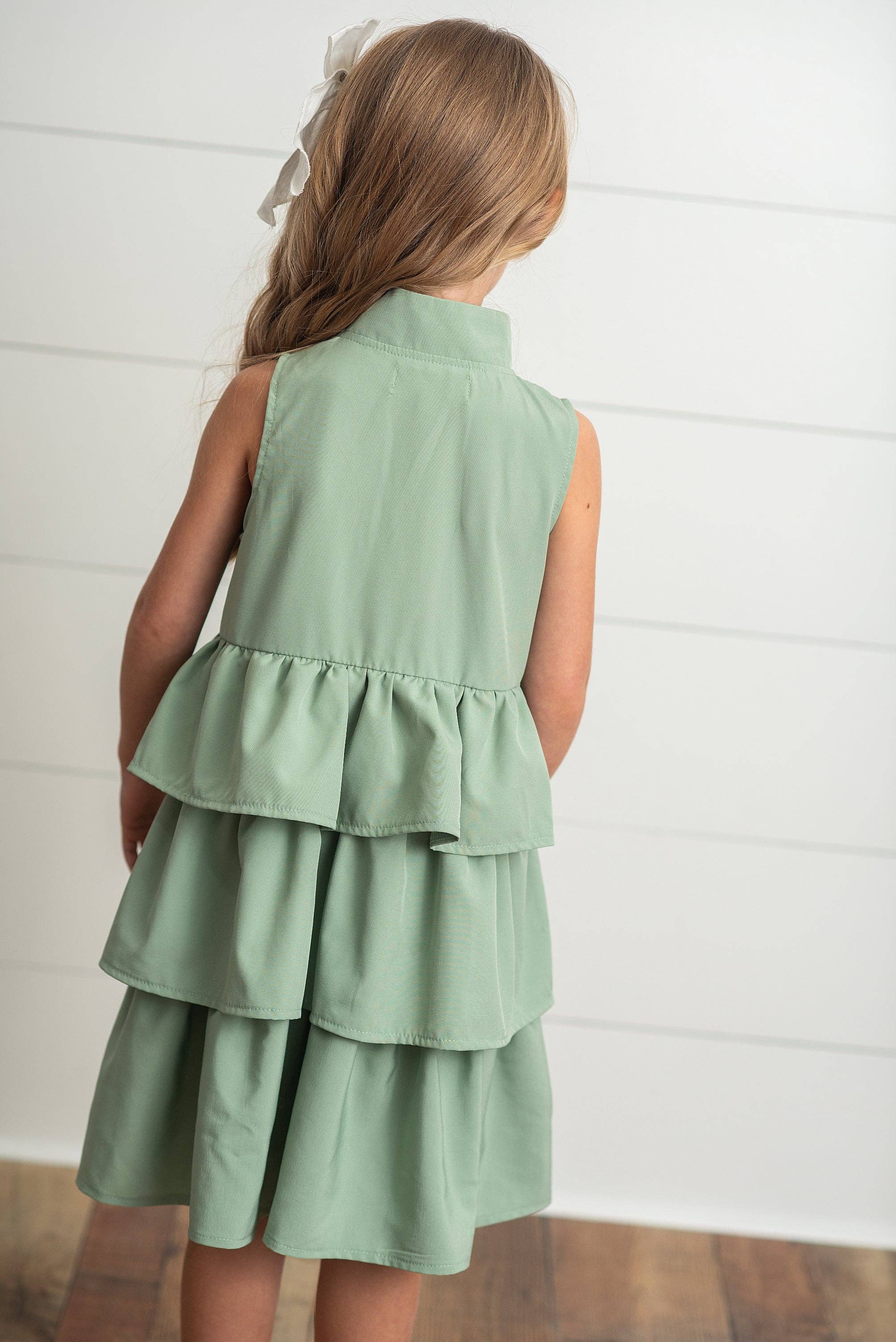 Oopsie Daisy - Wholesale Dress - Kids - Girls Mint Ruffle Layered High Neck Summer Dress3