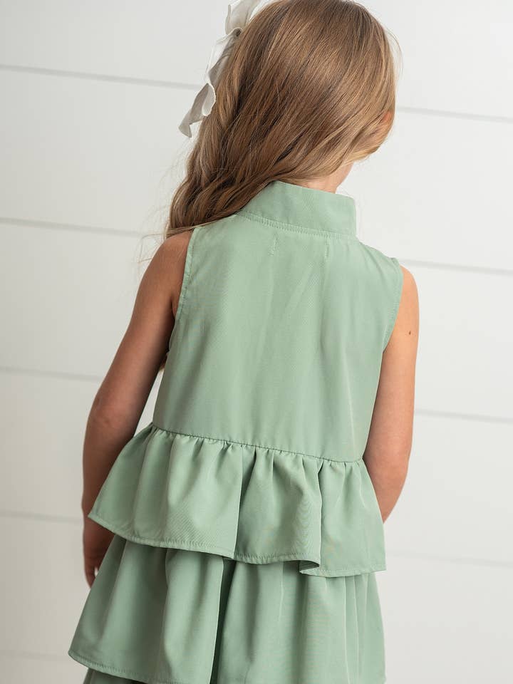 Oopsie Daisy - Wholesale Dress - Kids - Girls Mint Ruffle Layered High Neck Summer Dress3