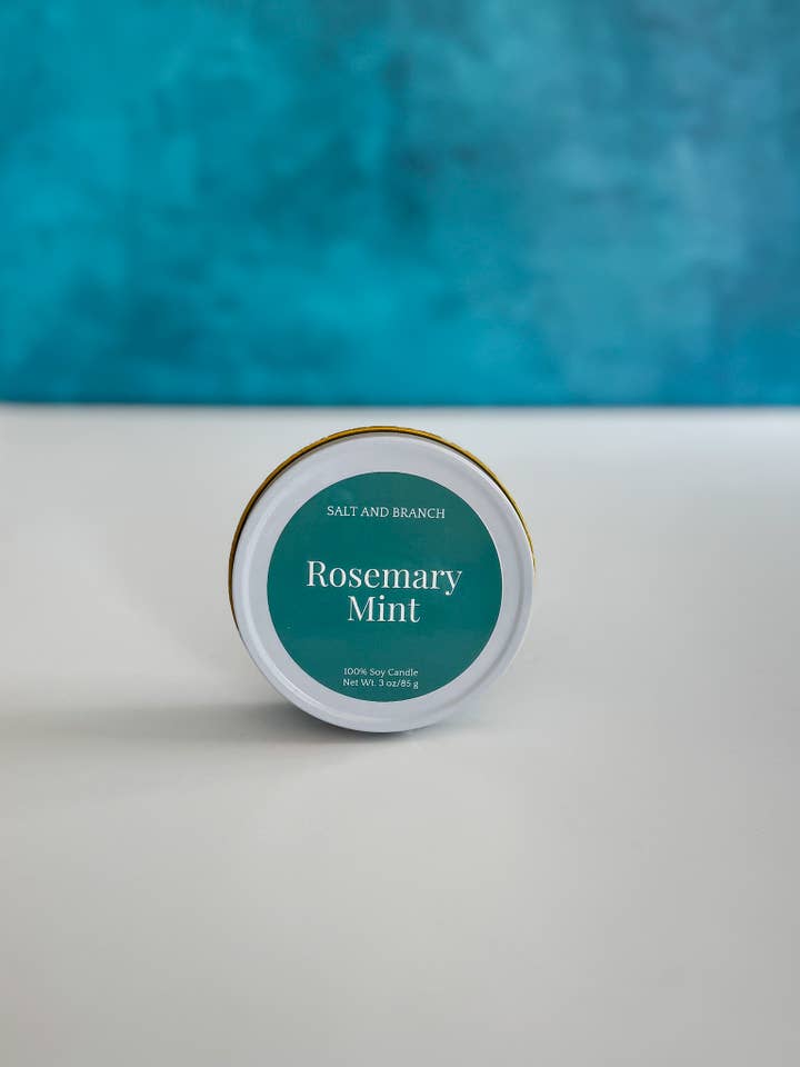 Rosemary Mint White Candle Tin - 3 oz for wholesale by Salt and Branch