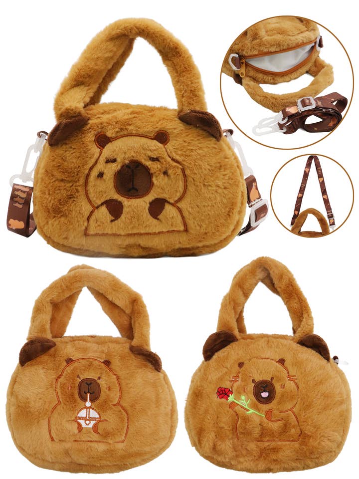 Capybara Fuzzy Faux Fur Crossbody Top Handle Bag - Disclaimer for wholesale by Cap Zone