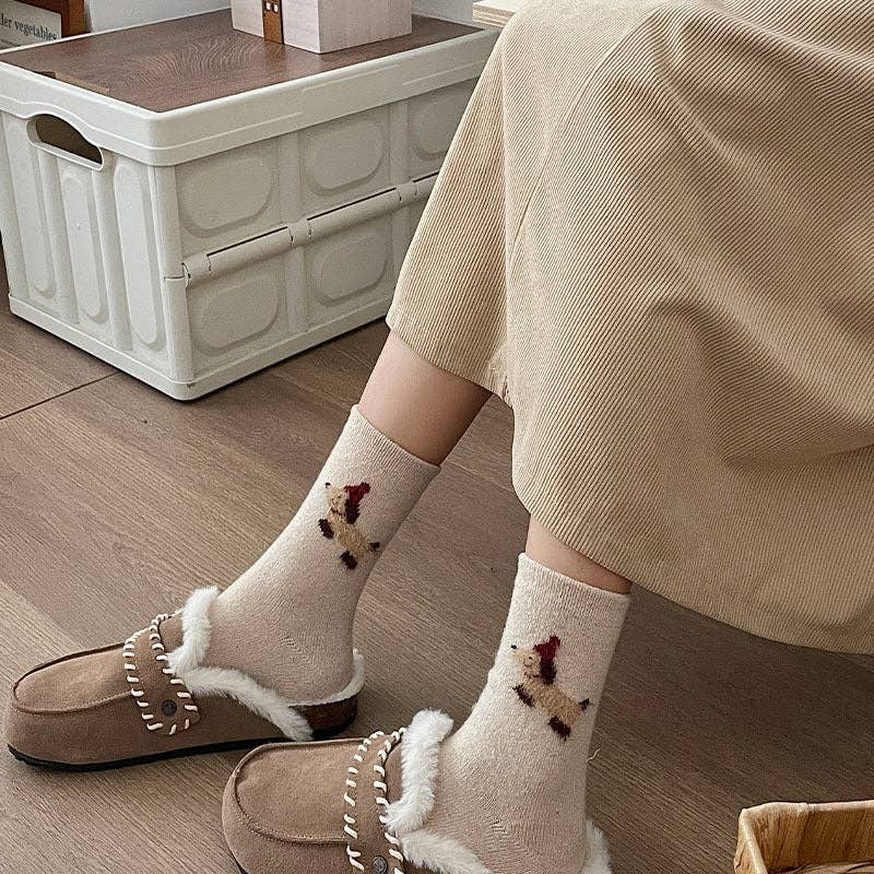 Gohobi （We cover U.S. import duties） - Wholesale Socks - Women's - Gohobi Fleece-Lined Puppy Print Winter Socks10