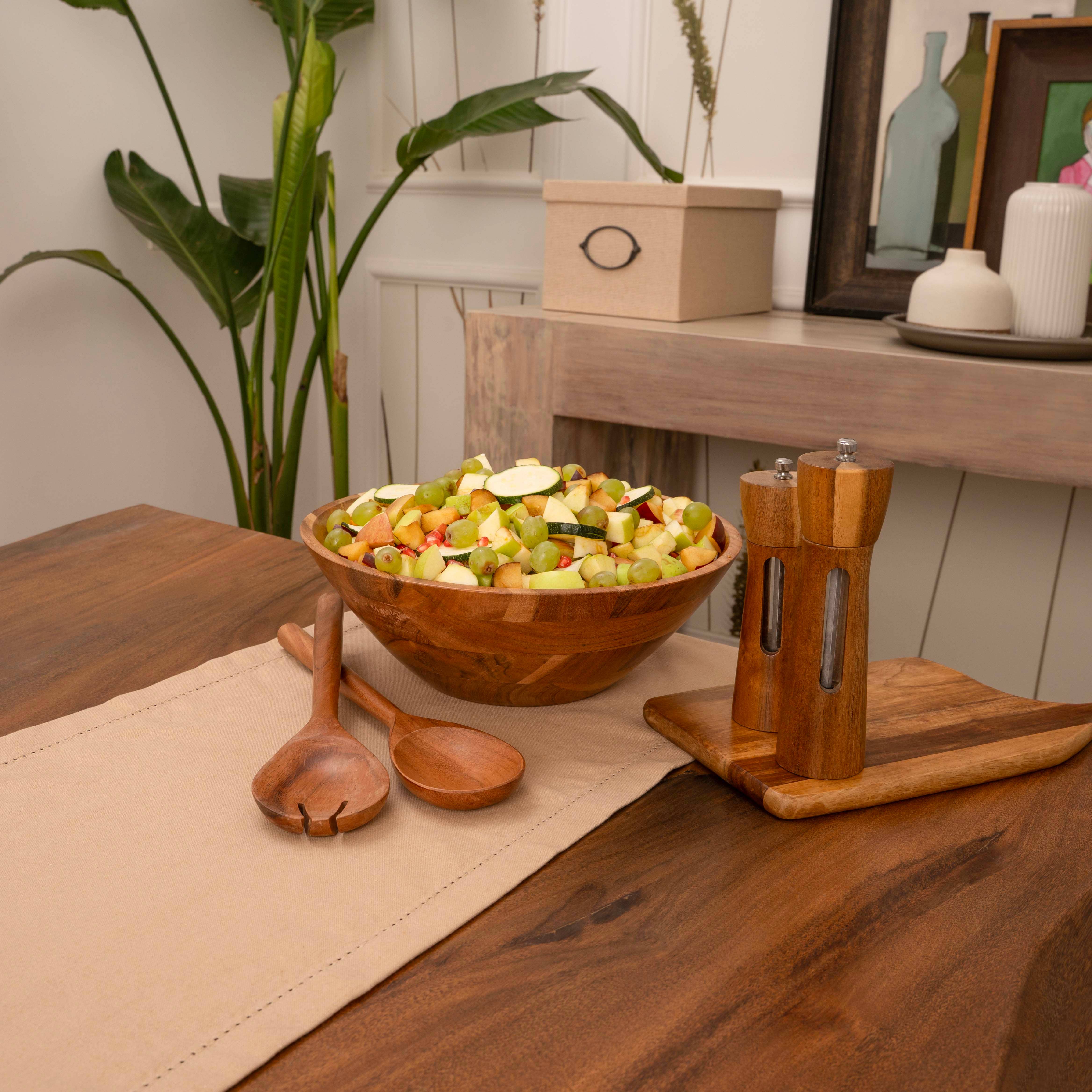LuxeDesigns Co LLC - Wholesale Serve Bowl - Large Wooden Salad Bowl, 12" Acacia Wood Bowl with Servers5