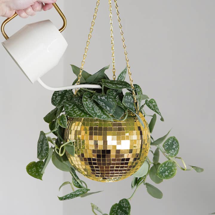 Bubblegum Stuff UK – Großhandel Pflanzenampel – Blumentopf zum Aufhängen, Disco-Kugel, goldfarben (8 Zoll)