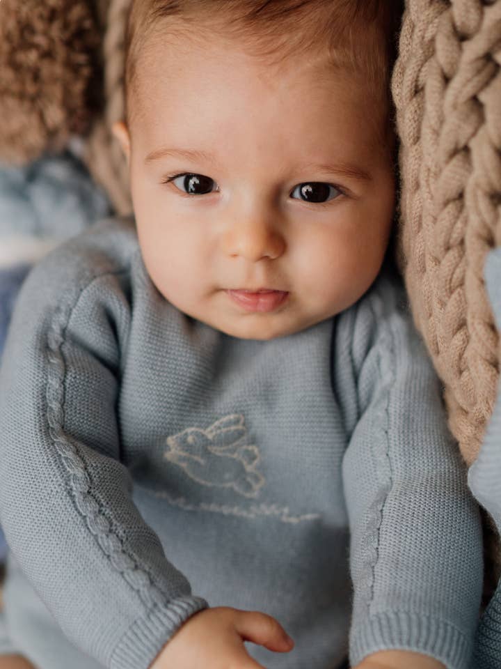 Embroidered knitted wool sweater | DEAR BUNNY IN THE SNOW for wholesale by Wedoble: sustainable children's fashion