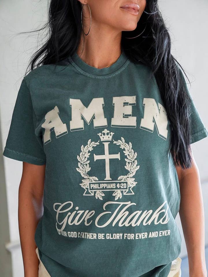 Give Thanks - Amen | Blue Spruce | Short Sleeve Tee for wholesale by Small Town Society Apparel Co.
