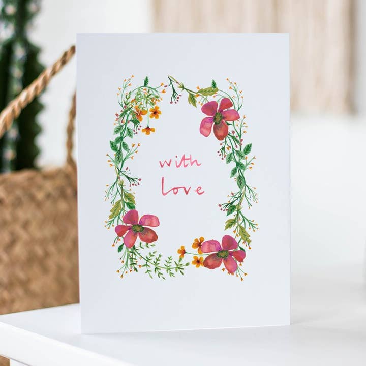 With love delicate flowers card for wholesale by Angela Savage Illustration
