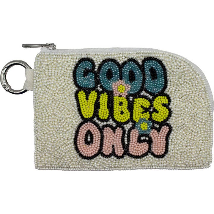 GOOD VIBES ONLY KEYRING COIN POUCH for wholesale by Pizzazz, Inc.
