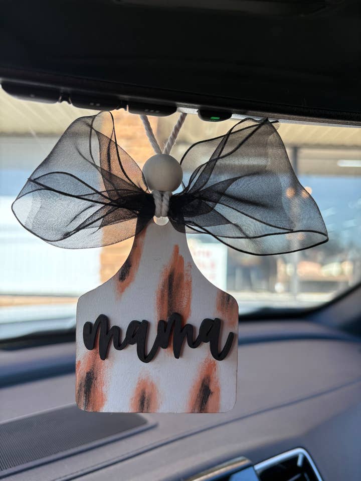 Mama Cow Tag Car Charm for wholesale by PepperJack Designs