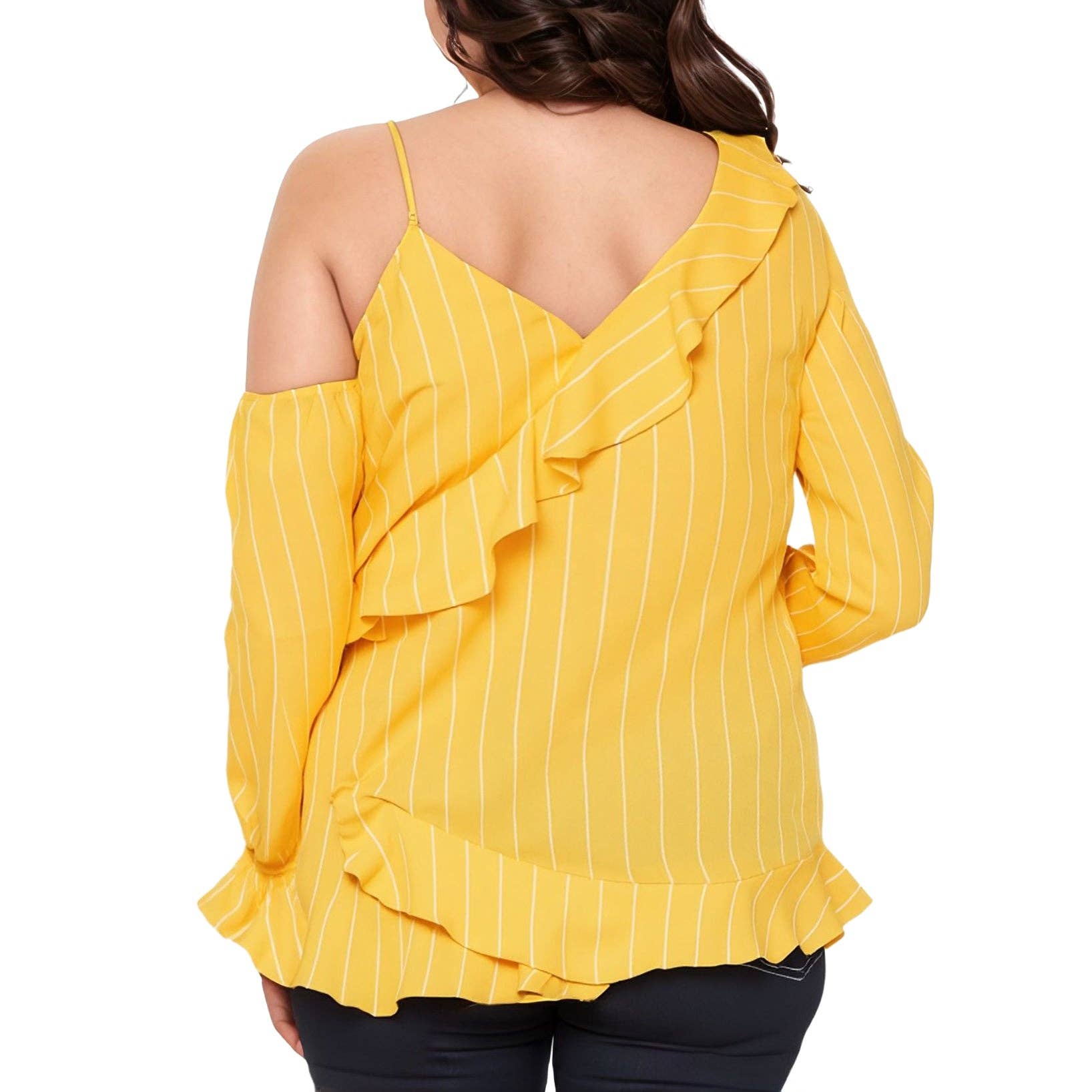 Robin K – Blusa - Mulher por atacado – Blusa de babados assimétrica tamanho grande da Nurode 2