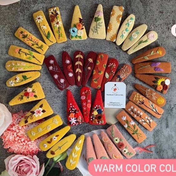 Hair Clips| M 7cm| Floral Embroidery For Women Barrettes for wholesale by Maple Dream Store