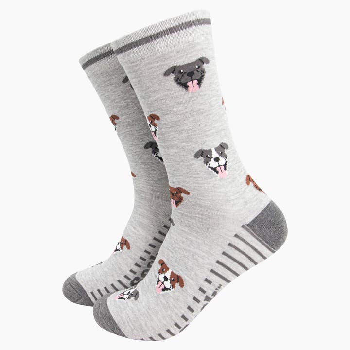 Meias de Bambu para Homem - Cinza, Staffy Bull Terrier por atacado de Sock Talk