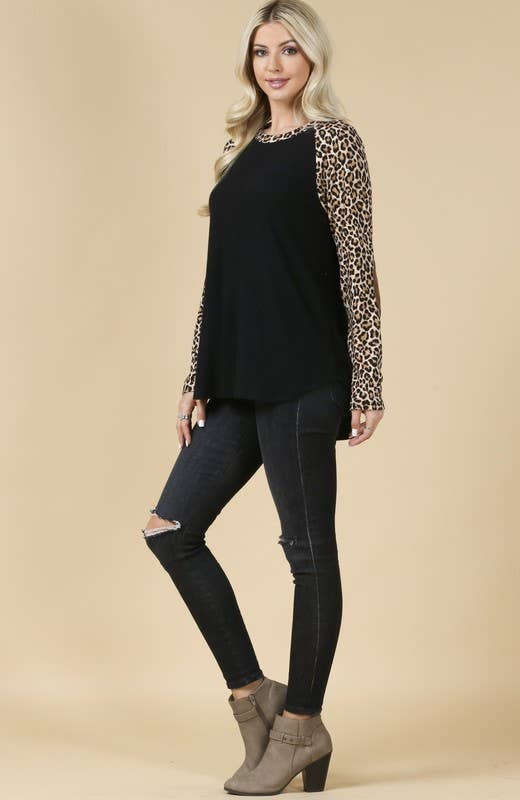 AV1064-NELIA LEOPARD PRINT ELBOW PATCH TOP for wholesale on Faire5
