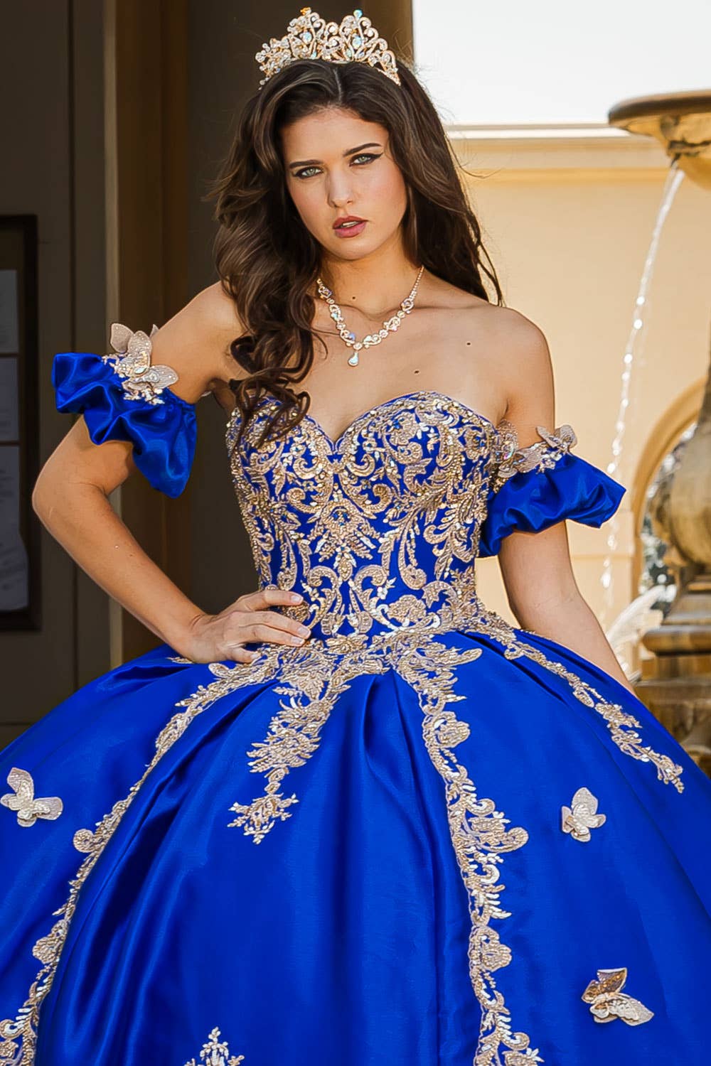 Petite Adele - Wholesale Gown - Women's - Gold Butterfly Accented Quince Dress7