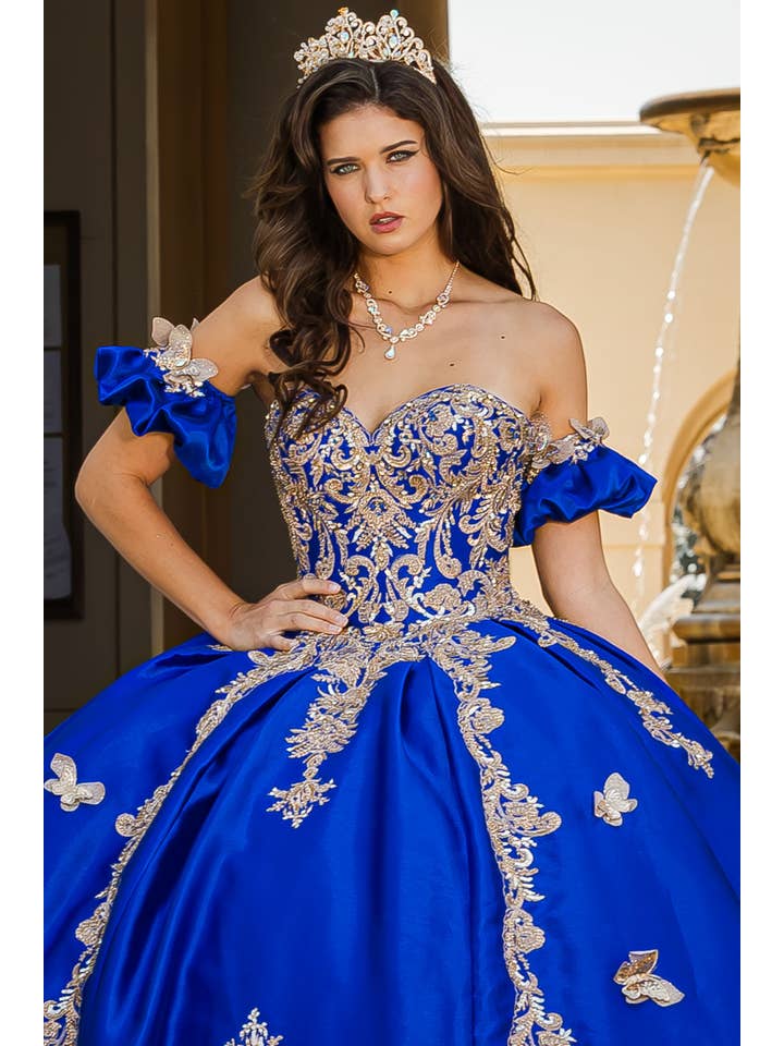 Petite Adele - Wholesale Gown - Women's - Gold Butterfly Accented Quince Dress7