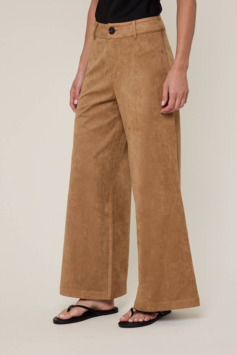 Sky to Moon - Vente Pantalon – femme - PANTALON ÉVASÉ LONG UNI EN DAIM À TAILLE MI-HAUTE10