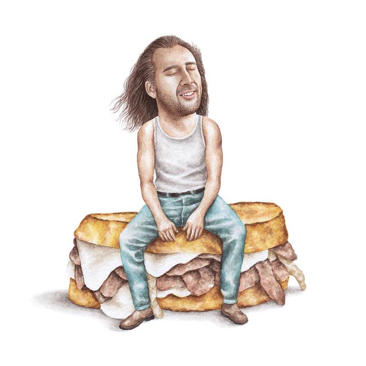 Celebs on Sandwiches - Wholesale Art Print - Nic Cage - Con Air - Watercolor Print