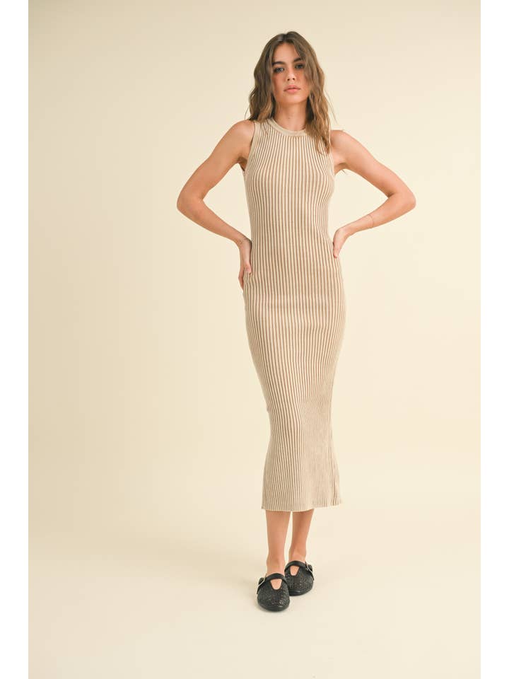 MIOU MUSE - Wholesale Dress - Women's - D3397 WASHED SHORT SLEEVE KNITTED MAXI DRESS