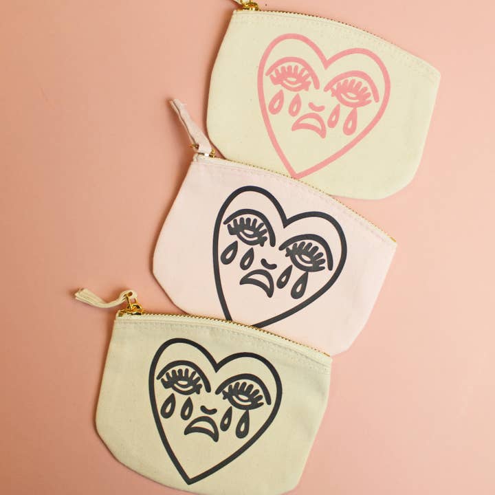 Cousins Collective – wholesale Pouch – Unisex – Crying Heart Tattoo Printed Organic Cotton Zip Purse Pouch1
