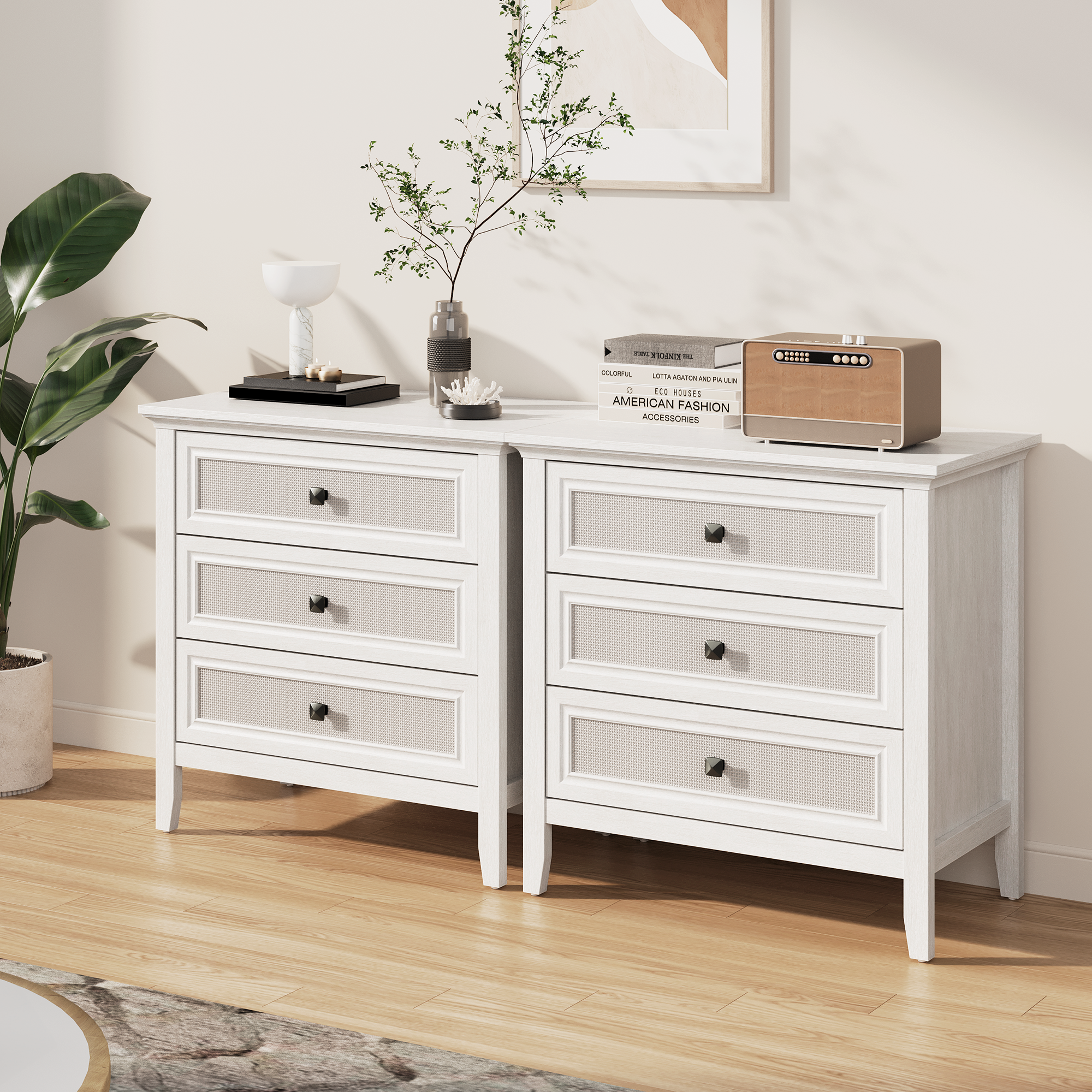 Heynemo - Wholesale Cabinet - 3 Drawer Dresser, Cane Nightstand with Rattan Drawers13