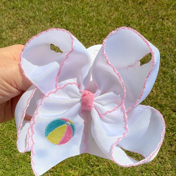 Pastel Beach Ball Embroidered Hair Bow for wholesale by Just For Fun Threads
